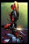  blonde_hair box deadpool female hair katana phazon reflection sword weapon 