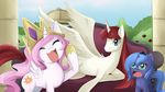  crown cutie_mark female feral fillies friendship_is_magic green_eyes hair horn lauren_faust_(character) miminoren my_little_pony open_mouth pink_hair princess princess_celestia_(mlp) princess_luna_(mlp) royalty wings 