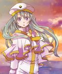  alice_carroll aria cloud green_hair hat long_hair purple_eyes sky solo star_(sky) starry_sky sunset tomomi_(mltplus) uniform upper_body 