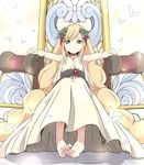  barefoot blonde_hair dress feet food fruit grapes green_eyes koa light_frown long_hair magi_the_labyrinth_of_magic mole scheherazade_(magi) sitting solo throne very_long_hair 