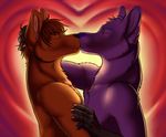  andy_dingo_wolf anthro biceps black_fur black_nose brown_fur brown_hair canine claws couple cute dingo dog duo eyes_closed fur fusky_(species) gay gripping hair holding holidays hybrid kissing love lynx_softpaw male mammal muscles pecs pose purple_fur purple_hair purple_nose romantic topless valentine&#039;s_day valentine's_day vallhund wolf wolingo 