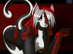  anthro armor breasts broken cat_eyes feline female gloves hair kloudmutt mammal panties red_eyes slit_pupils solo underwear white_hair 