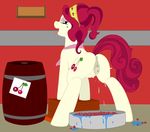  barrel beauty_mark butt cherry cherry_jubilee_(mlp) crate cutie_mark equine fatalfox female feral friendship_is_magic green_eyes hair horse mammal my_little_pony nipples open_mouth pony presenting presenting_hindquarters pussy pussy_juice red_hair solo spreading teats tongue tongue_out 