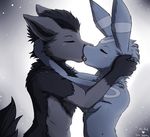  2013 blackfury blue_fur breasts eyes_closed female grey_fur hyena kissing male mightyena nintendo nude pok&eacute;mon side_boob umbreon video_games 