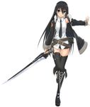  absurdres belt black_hair black_legwear blue_eyes boots highres jacket knee_boots loose_belt necktie original short_shorts shorts solo sword thighhighs ukeuke weapon 