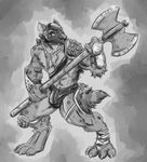  armor axe bulge chain gnoll hyena male mammal muscles rubber solo speedo swimsuit topless underwear vein veiny weapon 