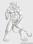  animal_genitalia balls barbs cock_ring erection feline feline_penis glass lion male mammal muscles nude penis sculpture solo statue transformation 