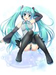  boots character_name detached_sleeves green_eyes green_hair hatsune_miku headset long_hair musical_note necktie open_mouth sitting skirt solo sorairo_tsukiiro star thigh_boots thighhighs twintails very_long_hair vocaloid 