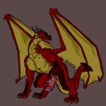  aggrobadger barbs claws digitigrade dragon erection hindpaw horn male nude paws penis plain_background red_body scalie solo standing toe_claws toes vein wings 