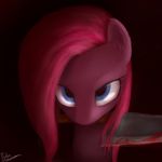  blood blue_eyes equine female friendship_is_magic fur hair horse ifthemainecoon knife looking_at_viewer mammal my_little_pony pink_fur pink_hair pinkamena_(mlp) pinkie_pie_(mlp) pony portrait solo 