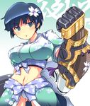  3104_(310481) :o blue_eyes blue_hair breasts gauntlets large_breasts midriff navel panties power_fist senran_kagura senran_kagura_shinovi_versus underwear yozakura_(senran_kagura) 