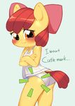  1girl anthrofied apple_bloom_(mlp) aruurara bare_shoulders blush bow butt child clothing crossed_arms cub equine female friendship_is_magic frown hair hair_bow horse invalid_tag mammal my_little_pony orange_eyes panties pony pout pouting red_hair shirt short_hair simple_background solo tank_top underwear young 