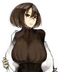  aco_(koaya_ako) breasts brown_hair glasses huge_breasts original short_hair solo sweater undressing 