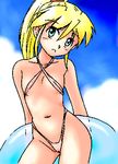  asakura_rin bikini blonde_hair criss-cross_halter flat_chest halter_top halterneck lowres makuraneko_taisa narue_no_sekai oekaki ponytail solo swimsuit 