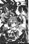  artist_request asuka_cranekick bangs bare_shoulders bat_wings blunt_bangs blush collarbone disgaea dress greyscale hands_on_hips kyoko_needleworker looking_at_viewer makai_senki_disgaea_3 monochrome multiple_girls raspberyl scan short_hair smile upper_body wings 