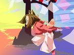  animal_ears cat_ears copyright_request flying japanese_clothes miko ocean outstretched_arms shokkin solo spread_arms 