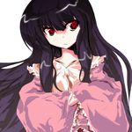  :/ alphes_(style) asagi_(kabocha_oukoku) black_hair frills houraisan_kaguya japanese_clothes long_hair parody red_eyes solo style_parody touhou upper_body 