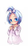  bad_id bad_pixiv_id blue_eyes blue_hair blush child copyright_request forehead high_ponytail kumuiutabito nervous solo sweatdrop 