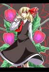  bad_id bad_pixiv_id blonde_hair chinese_lantern_(plant) finger_to_mouth hair_ribbon letterboxed mendou_saya necktie red_eyes red_neckwear ribbon rumia short_hair solo touhou 