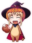  artoria_pendragon_(all) boned_meat chibi fate/stay_night fate/tiger_colosseum fate_(series) food halloween hat lion lowres meat saber saber_lion solo sugar_(sugarless) witch_hat 
