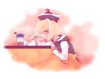  blonde_hair eating ice_shaver kotatsu lunasa_prismriver shaved_ice solo spoon_in_mouth table touhou usoneko yagokoro 