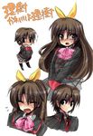  blush bow brown_eyes brown_hair crossdress crossdressing genderswap little_busters little_busters! long_hair masayu naoe_riki plaid plaid_skirt ribbon ribbons school_uniform serafuku short_hair skirt tartan tears 