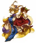  animal_ears bad_id bad_pixiv_id blonde_hair brown_eyes brown_hair cat_ears cat_tail chen fox_tail hat kyouichi long_sleeves multiple_girls multiple_tails pillow_hat short_hair tail tassel touhou white_background wide_sleeves yakumo_ran yellow_eyes 