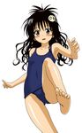  artist_request barefoot black_hair blush brown_eyes feet highres long_hair one-piece_swimsuit school_swimsuit solo swimsuit to_love-ru yuuki_mikan 