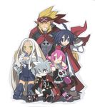  3boys almaz_von_almadine_adamant disgaea harada_takehito horns makai_senki_disgaea_3 mao_(disgaea) mr._champloo multiple_boys multiple_girls official_art pink_hair pointy_ears raspberyl sailor_collar sapphire_rhodonite symbol_in_eye white_hair white_sailor_collar 