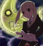  blonde_hair blush crazy_eyes crescent_moon formal gloves green_eyes himano_(artist) long_sleeves maka_albarn moon necktie smoke solo soul_eater suit twintails white_gloves 