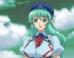  breasts green_eyes green_hair hat large_breasts personification pointy_ears screencap sentou_yousei_shoujo_tasukete_mave-chan solo super_sylph 