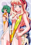  3boys bikini blue_eyes character_request long_hair macross macross_frontier mikhail_buran multiple_boys multiple_girls nal_(studio_ng) one_eye_closed pink_hair ranka_lee saotome_alto sheryl_nome slingshot_swimsuit swimsuit 