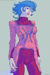  blue_eyes blue_hair breasts covered_nipples lipstick makeup medium_breasts oprince seisenshi_dunbine solo turtleneck 