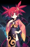  cross_edge disgaea earrings etna flat_chest harada_takehito jewelry lowres red_eyes red_hair solo tail thighhighs zettai_ryouiki 