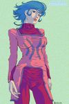  blue_eyes blue_hair breasts covered_nipples lipstick makeup medium_breasts oprince seisenshi_dunbine solo turtleneck 