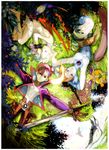  2girls 90s barefoot breath_of_fire breath_of_fire_v grass highres lin_(breath_of_fire) lying multiple_girls nina_(breath_of_fire_v) official_art plant ryuu_(breath_of_fire_v) sleeping sword weapon yoshikawa_tatsuya 