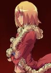  amami_amayu androgynous blonde_hair brown_eyes closed_mouth coat from_side fur_trim long_sleeves navel ragnarok_online rogue_(ragnarok_online) short_hair smile solo upper_body 