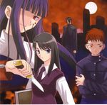  2girls araya_souren asagami_fujino blood enjou_tomoe full_moon highres kara_no_kyoukai knife kokutou_azaka moon multiple_boys multiple_girls scan takeuchi_takashi 