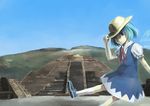  bad_id bad_pixiv_id blue_dress blue_eyes blue_hair cirno commentary dress hat ichiba_youichi mexico pyramid pyramid_of_the_moon ruins short_hair solo temple teotihuacan touhou 