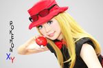  1girl blonde_hair cosplay female_protagonist_(pokemon_xy) nintendo photo poke_ball pokeball pokemon pokemon_(game) pokemon_xy serena_(pokemon) smile 