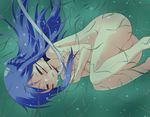  ass blue_hair blush bubble closed_eyes dokidoki!_precure fetal_position hino_hino hishikawa_rikka kamen_rider kamen_rider_blade_(series) long_hair nude oxygen_mask parody precure solo submerged 