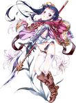  atelier_(series) atelier_totori bare_shoulders black_hair blush boots breasts flower glaive highres long_hair mimi_houllier_von_schwarzlang niko_(tama) nipples ponytail purple_eyes pussy small_breasts solo thighhighs 