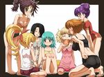  6+girls aiai_city_npc amana_(hunter_x_hunter) asta_(hunter_x_hunter) asuta_(hunter_x_hunter) awa biscuit_krueger black_hair blonde_hair blue_eyes blush brown_hair character_request double_bun glasses gold_dust_girl green_eyes green_hair hunter_x_hunter multiple_girls ponytail ponzu purple_hair 