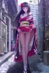  asamurasaki cleavage kimono nopan pubic_hair skirt_lift 