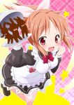  abe_nana apron blush bow bowtie breasts brown_eyes brown_hair bunny dress hair_bow heart idolmaster idolmaster_cinderella_girls loafers long_hair maid medium_breasts muu_rian name_tag no_socks open_mouth ponytail shoes smile solo star tray 