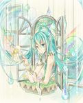  aqua_eyes aqua_hair hatsune_miku highres long_hair necktie nou piano_print rainbow solo teruterubouzu twintails very_long_hair vocaloid window 