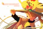  2013 adjusting_clothes adjusting_hat blonde_hair chuchu_(pokemon) closed_eyes dated flower gen_1_pokemon happy_birthday hat hat_flower laughing long_hair open_mouth petals pika_(pokemon) pikachu pokemon pokemon_(creature) pokemon_special ponytail profile sekka_koyori straw_hat yellow_(pokemon) 