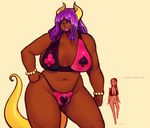  alyss big_breasts breasts cleavage clothed clothing dark_skin female hair herm horn huge_breasts human intersex looking_at_viewer mammal modeseven nitrotitan not_furry purple_eyes purple_hair size-difference size_difference standing two_piece 