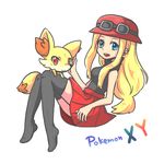  1girl blonde_hair blue_eyes female_protagonist_(pokemon_xy) fennekin hat highres nintendo pokemon pokemon_(game) pokemon_xy serena_(pokemon) 