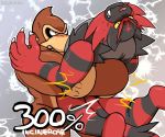  2018 5_fingers angry ape bear_hug black_fur blush brown_fur crossover digital_media_(artwork) donkey_kong_(character) donkey_kong_(series) duo eye_veins feline fur gorilla hisashino incineroar mammal nintendo outline pain pok&eacute;mon pok&eacute;mon_(species) primate red_fur red_nose super_smash_bros super_smash_bros._ultimate sweat text vein video_games yellow_sclera 